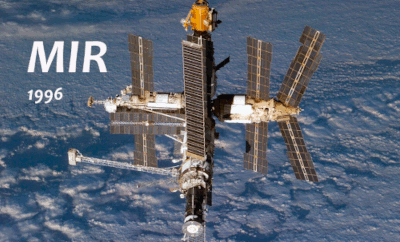 La imagen muestra el módulo de la estación espacial MIR en 1996 - Predecesora de la estación ISS-1 