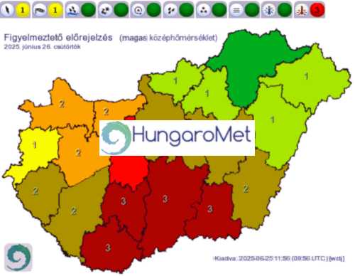 Figura 1. Ejemplo de una alerta de peligro del Servicio Meteorológico Húngaro, junio de 2025.